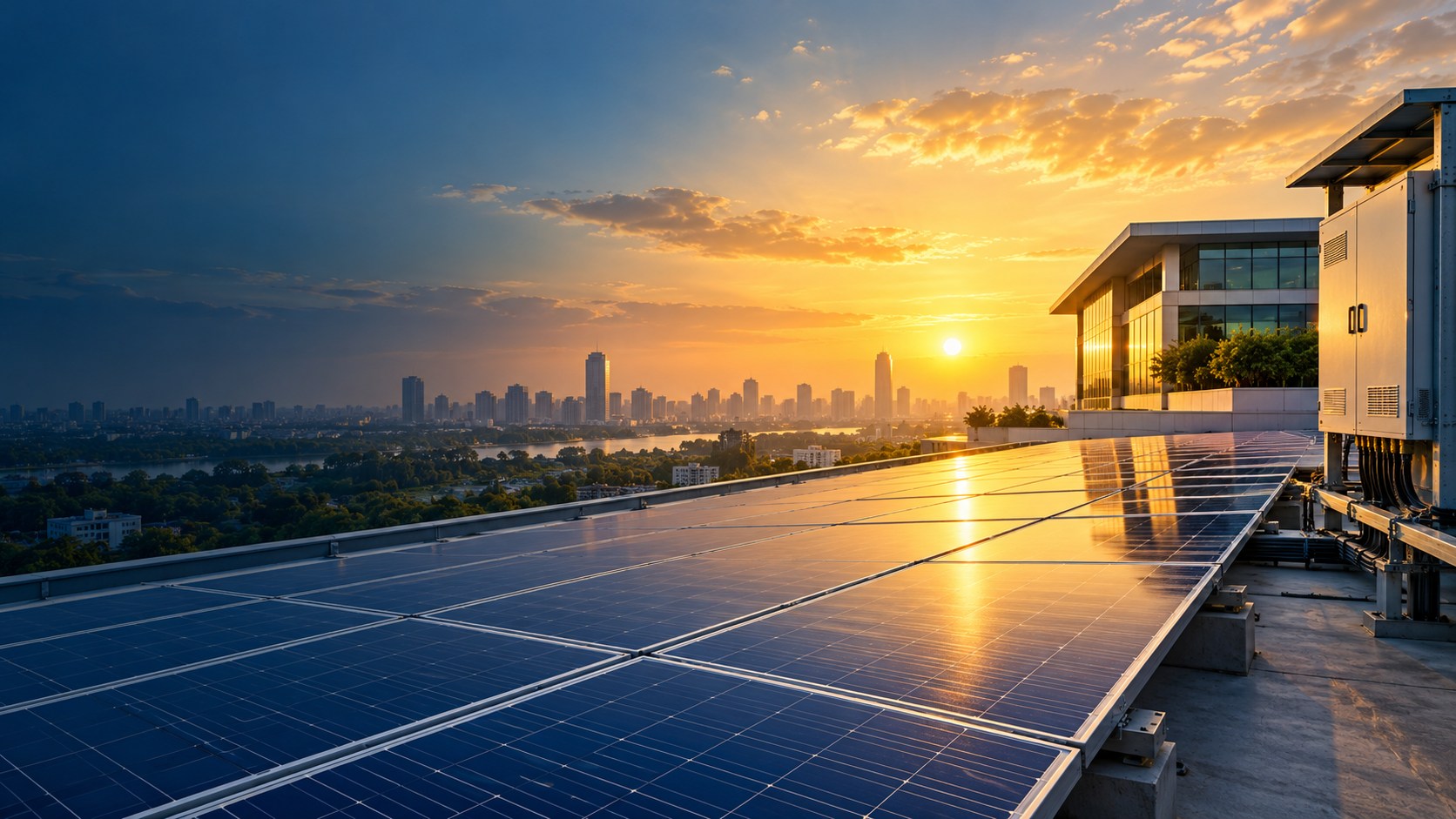 Illustration of rooftop solar and electrical infrastructure